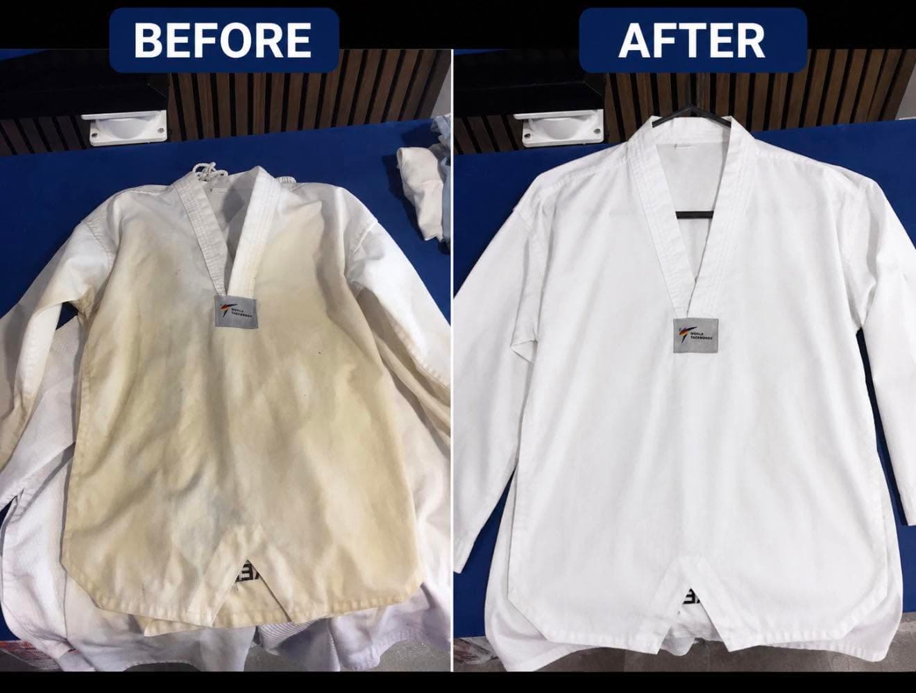 Shirt before and after wash and pressing in Keighley
