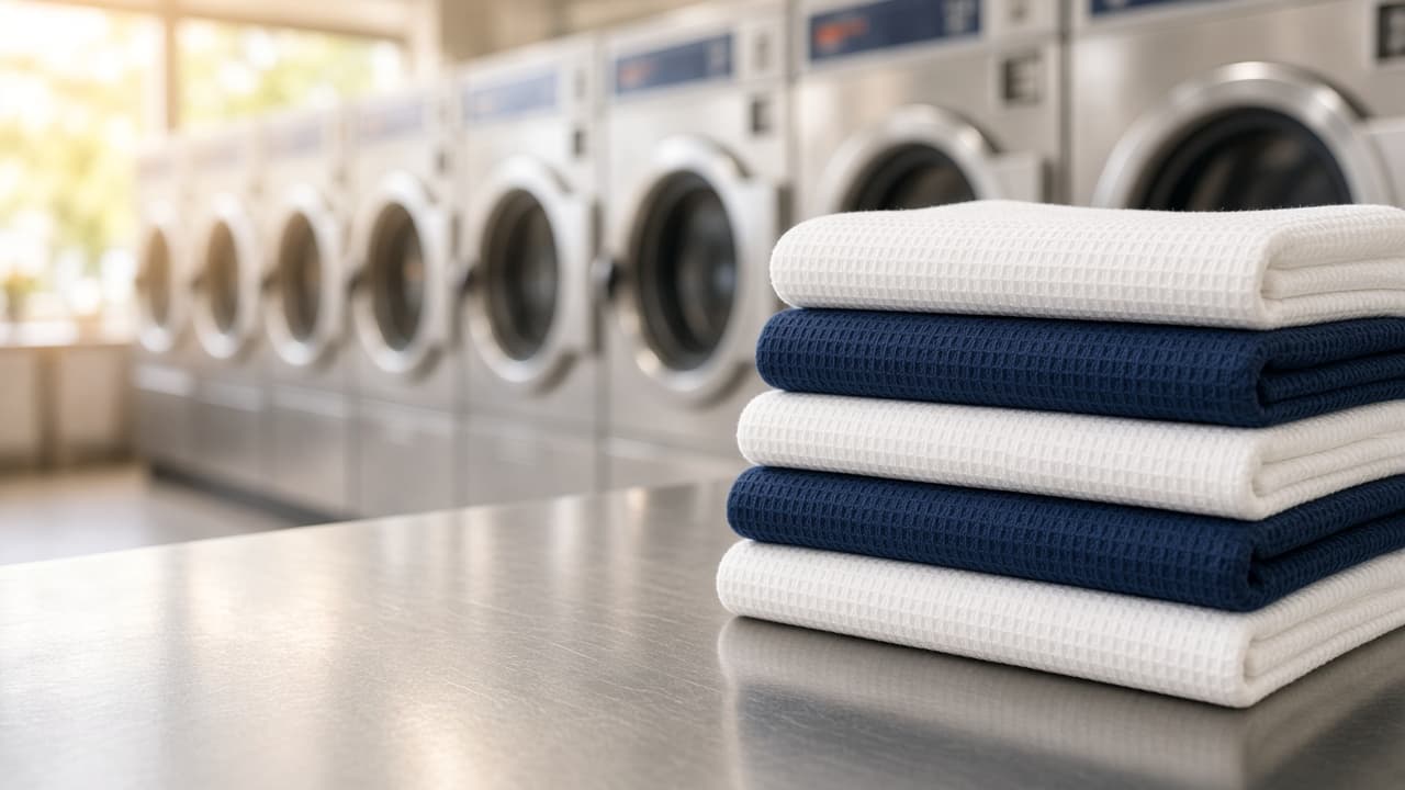Freshly folded towels at Drip N Dry Keighley laundrette