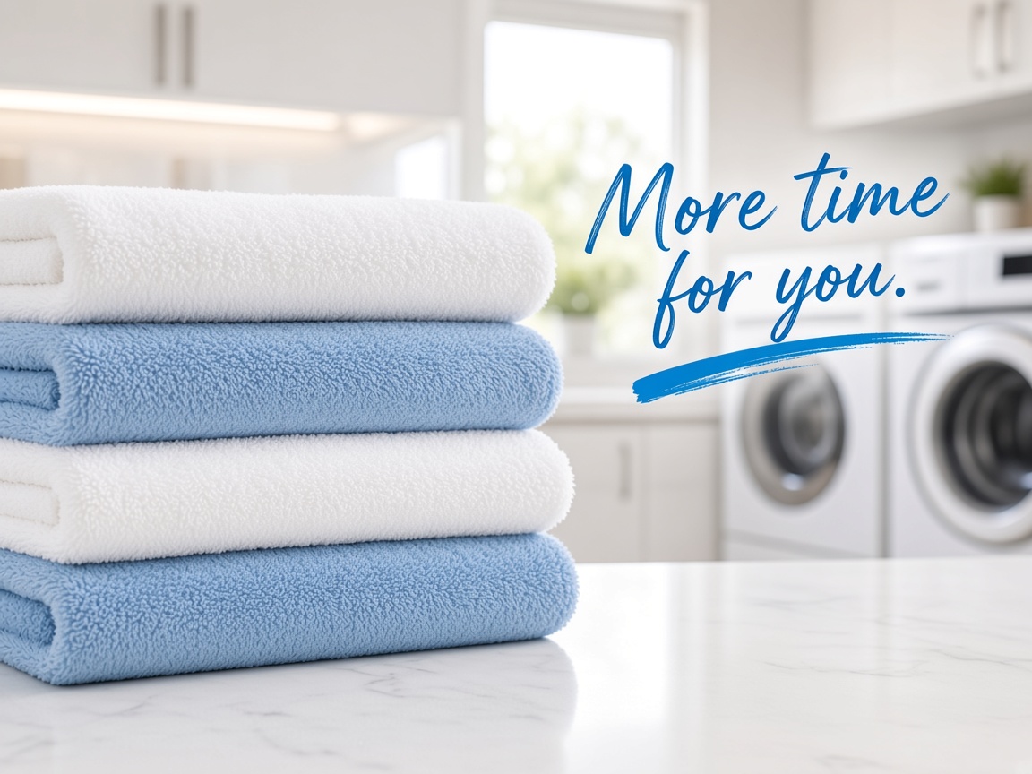 Freshly laundered folded towels — more time for you